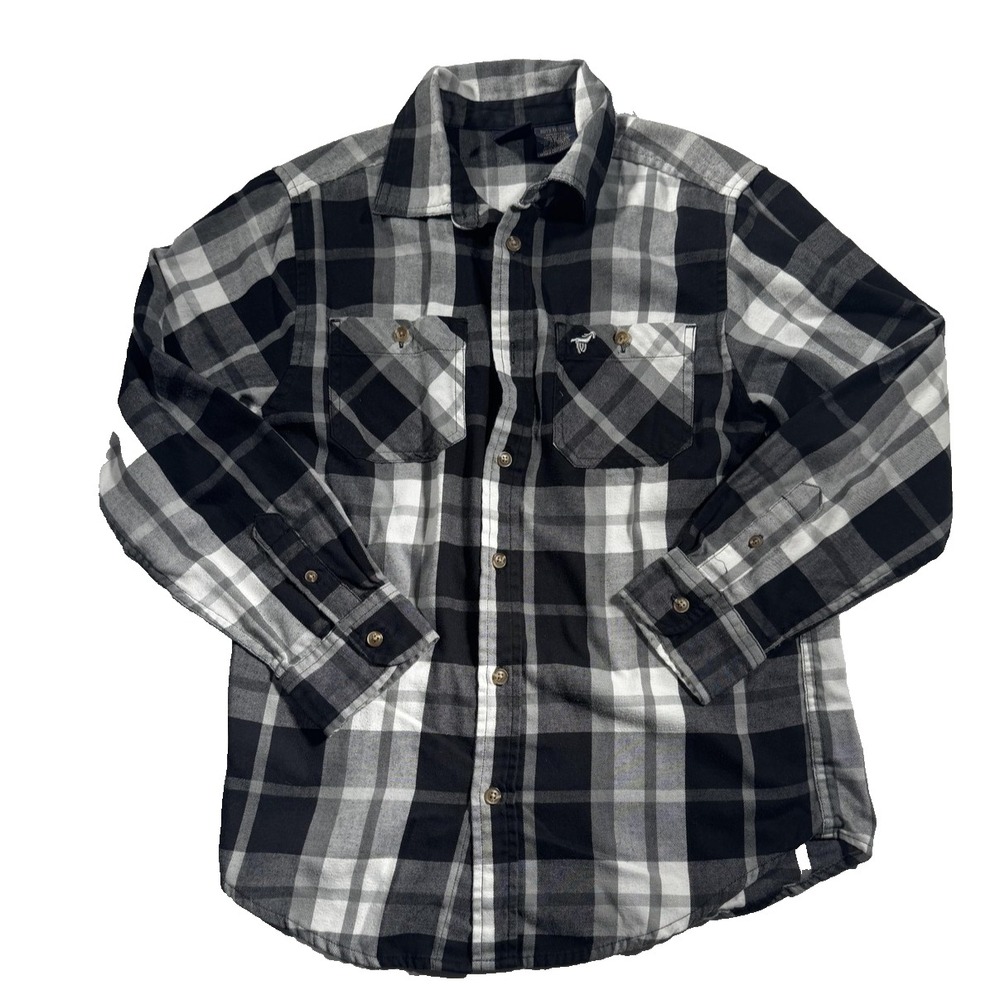Wrangler Jeans Co Boys XL 14/16 Black Gray Plaid Flannel Western Shirt 36BG07474